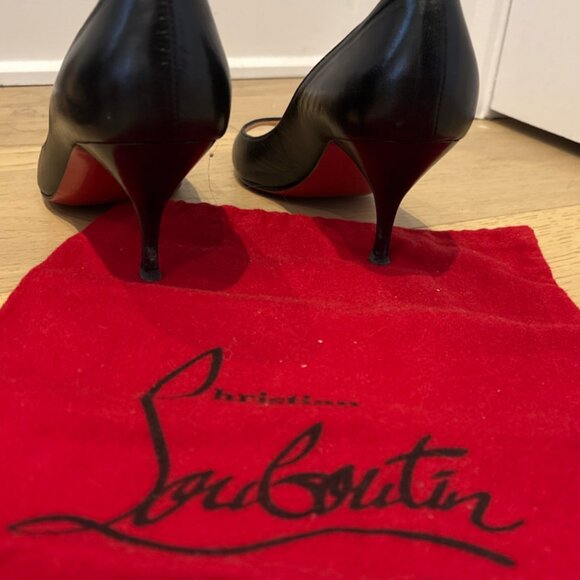 Christian Louboutin Black Leather Peep Toe Heels 38 with Dust Bag - Picture 3 of 3